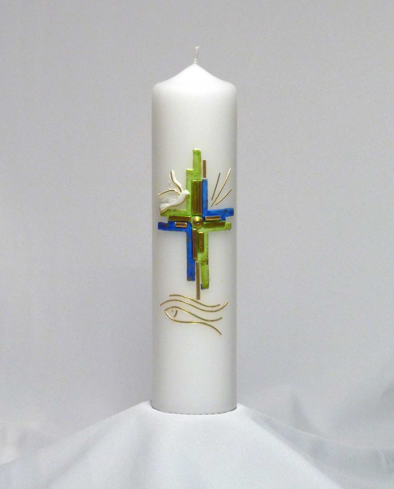 Taufkerze Kreuz grün-blau